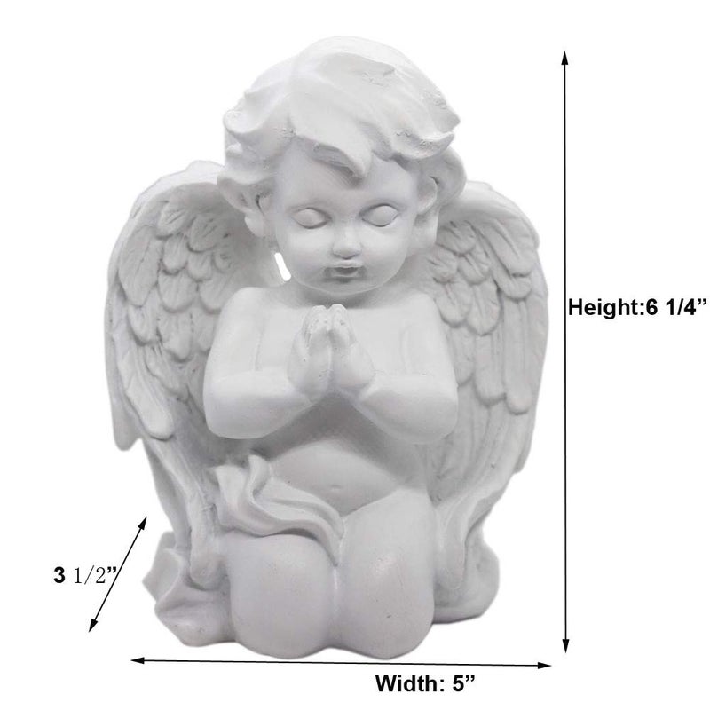 KiaoTime Kneeling Praying Cherub Angel Statue Figurine Indoor Outdoor Home Garden Guardian Decorative Church Baptism Wings Angel Statue Sculpture Memorial Statue, White, 6.25" x 5" - Image 4